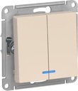 Schneider Electric AtlasDesign ATN000253 Выключатель двухклавишный (10 А, под рамку, подсветка, скрытая установка, бежевый)