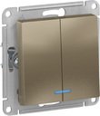 Schneider Electric AtlasDesign ATN000553 Выключатель двухклавишный (10 А, под рамку, подсветка, скрытая установка, шампань)