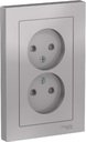 Schneider Electric AtlasDesign ATN000322 Розетка двойная без заземляющего контакта (16 А, в сборе, шторки, скрытая установка, алюминий)