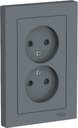 Schneider Electric AtlasDesign ATN000722 Розетка двойная без заземляющего контакта (16 А, в сборе, шторки, скрытая установка, грифель)