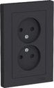 Schneider Electric AtlasDesign ATN001022 Розетка двойная без заземляющего контакта (16 А, в сборе, шторки, скрытая установка, карбон)