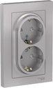Schneider Electric AtlasDesign ATN000326 Розетка двойная с заземляющим контактом (16 А, в сборе, шторки, скрытая установка, алюминий)