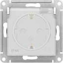 Schneider Electric AtlasDesign Aqua ATN440146 Розетка с заземляющим контактом (IP44, 16 А, под рамку, шторки, крышка, скрытая установка, белая)