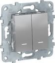 Schneider Electric Unica New NU521130N Выключатель двухклавишный (10 А, под рамку, подсветка, скрытая установка, алюминий)