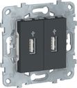 Schneider Electric Unica New NU542754 Розетка USB (USB, передача данных, под рамку, скрытая установка, антрацит)