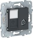 Schneider Electric Unica New NU547054 Розетка комбинированная (TV+RJ45, cat6, UTP, под рамку, скрытая установка, антрацит)