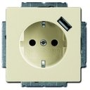 ABB Династия/Carat/Future Linear/Solo 2CKA002011A6177 Розетка с заземляющим контактом (16A, USBх1шт., под рамку, шторки, скрытая установка, слоновая кость)