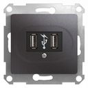 Schneider Electric Glossa GSL001332 Розетка USB (2xUSB, под рамку, скрытая установка, графит)