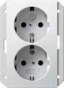 Gira System55 273503 Розетка двойная SCHUKO с заземляющим контактом (16 А, шторки, маркировка, под рамку, скрытая установка, белая глянцевая)