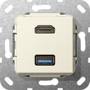 Gira System55 567801 Розетка комбинированная переходник (HDMI+USB, под рамку, скрытая установка, кремовая глянцевая)