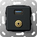 Gira System55 568610 Розетка комбинированная (USB+mini-Jack 3.5, под рамку, скрытая установка, черная матовая)