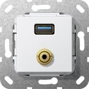 Gira System55 568603 Розетка комбинированная (USB+mini-Jack 3.5, под рамку, скрытая установка, белая глянцевая)