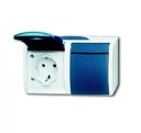 ABB Ocean 2CKA002084A0726 Розетка двойная SCHUKO (16 А, IP44, горизонтальная, з/к, крышка, в сборе, открытая установка, серый/сине-зеленый)