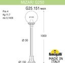 Fumagalli Mizar.R/G250 G25.151.000.VZE27 Столбик освещения садовый 1000 мм (корпус античная медь, плафон дымчатый)