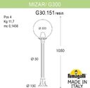 Fumagalli Mizar.R/G300 G30.151.000.VZE27 Столбик освещения садовый 1025 мм (корпус античная медь, плафон дымчатый)