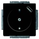 ABB Basic55 2CKA002011A6195 Розетка Schuko + USB (16 А, под рамку, скрытая установка, з/к, шторки, chateau-чёрный)