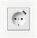ABB Basic55 2CKA002011A6196 Розетка Schuko с USB (16 А, под рамку, скрытая установка, з/к, шторки, chalet-белый)