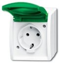 ABB Ocean 2CKA002083A0837 Розетка (16 А, IP44, поле для надписи, в сборе, крышка, о/у, з/к, альпийский-белый/зеленый)