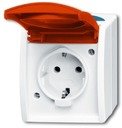 ABB Ocean 2CKA002083A0825 Розетка (16 А, IP44, поле для надписи, в сборе, крышка, о/у, з/к, серый/красный)