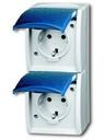 ABB Ocean 2CKA002084A0729 Розетка двойная (16 А, IP44, вертик., в сборе, крышка, о/у, з/к, серый/морская волна)
