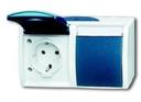 ABB Ocean 2CKA002084A0728 Розетка двойная (16 А, IP44, горизонт., в сборе, поле для надписи, крышка, о/у, з/к, серый/морская волна)