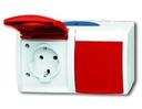 ABB Ocean 2CKA002084A0700 Розетка двойная (16 А, IP44, горизонт., в сборе, поле для надписи, крышка, о/у, з/к, серый/красный)