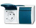 ABB Ocean 2CKA002084A0720 Розетка двойная (16 А, IP44, горизонт., в сборе, крышка, шторки, о/у, з/к, серый/морская волна)