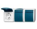 ABB Ocean 2CKA002084A0721 Розетка тройная (16 А, IP44, горизонт., в сборе, крышка, шторки, о/у, з/к, серый/морская волна)