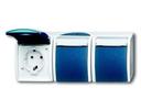 ABB Ocean 2CKA002084A0704 Розетка тройная (16 А, IP44, горизонт., в сборе, крышка, поле для надписи, о/у, з/к, серый/морская волна)