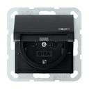 Gira E2 0454005 Розетка SCHUKO с заземляющим контактом (16 А, крышка, под рамку, скрытая установка, черная матовая)