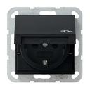 Gira E2 0414005 Розетка SCHUKO с заземляющим контактом (16 А, шторки, крышка, под рамку, скрытая установка, черная матовая)