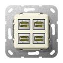 Gira System55 569801 Розетка компьютерная переходник (4хRJ45, cat. 6a, под рамку, скрытая установка, кремовая глянцевая)