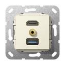 Gira System55 568001 Розетка комбинированная (HDMI+USB+mini-Jack 3.5, под рамку, скрытая установка, кремовая глянцевая)