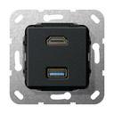 Gira System55 567810 Розетка комбинированная переходник (HDMI+USB, под рамку, скрытая установка, черная матовая)
