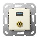 Gira System55 568601 Розетка комбинированная (USB+mini-Jack 3.5, под рамку, скрытая установка, кремовая глянцевая)