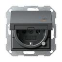 Gira System55 276328 Розетка SCHUKO с заземляющим контактом (16 А, шторки, крышка, подсветка, под рамку, скрытая установка, антрацит)