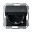 Gira System55 2763005 Розетка SCHUKO с заземляющим контактом (16 А, шторки, крышка, подсветка, под рамку, скрытая установка, черная матовая)