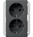Gira System55 273528 Розетка двойная SCHUKO с заземляющим контактом (16 А, шторки, маркировка, под рамку, скрытая установка, антрацит)