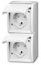ABB Ocean 2084-0-0722 Розетка двойная (16 А, IP44, вертик., в сборе, крышка, шторки, о/у, з/к, альпийский-белый)