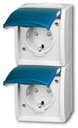 ABB Ocean 2084-0-0719 Розетка двойная (16 А, IP44, вертик., в сборе, крышка, шторки, о/у, з/к, серый/морская волна)