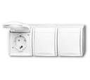 ABB Ocean 2CKA002084A0724 Розетка тройная (16 А, IP44, горизонт., в сборе, крышка, шторки, о/у, з/к, альпийский-белый)