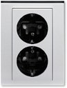 ABB Levit 2CHH223457C6070 Розетка двойная с заземляющим контактом (16 А, шторки, в сборе, скрытая установка, серебро/дымчатый чёрный)