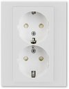 ABB Levit 2CHH223457C6016 Розетка двойная с заземляющим контактом (16 А, шторки, в сборе, скрытая установка, серый/белый)