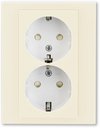 ABB Levit 2CHH223457C6017 Розетка двойная с заземляющим контактом (16 А, шторки, в сборе, скрытая установка, слоновая кость/белый)
