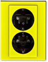 ABB Levit 2CHH223457C6064 Розетка двойная с заземляющим контактом (16 А, шторки, в сборе, скрытая установка, желтый/дымчатый чёрный)