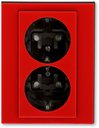 ABB Levit 2CHH223457C6065 Розетка двойная с заземляющим контактом (16 А, шторки, в сборе, скрытая установка, красный/дымчатый чёрный)