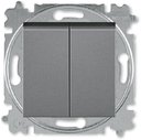 ABB Levit 2CHH595245A6069 Переключатель двухклавишный (10 А, под рамку, скрытая установка, сталь/дымчатый черный)