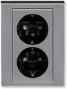 ABB Levit 2CHH223457C6069 Розетка двойная с заземляющим контактом (16 А, шторки, в сборе, скрытая установка, cталь/дымчатый чёрный)