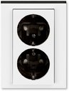 ABB Levit 2CHH223457C6062 Розетка двойная с заземляющим контактом (16 А, шторки, в сборе, скрытая установка, белый/дымчатый чёрный)
