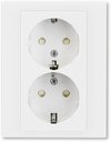 ABB Levit 2CHH223457C6003 Розетка двойная с заземляющим контактом (16 А, шторки, в сборе, скрытая установка, белый/белый)